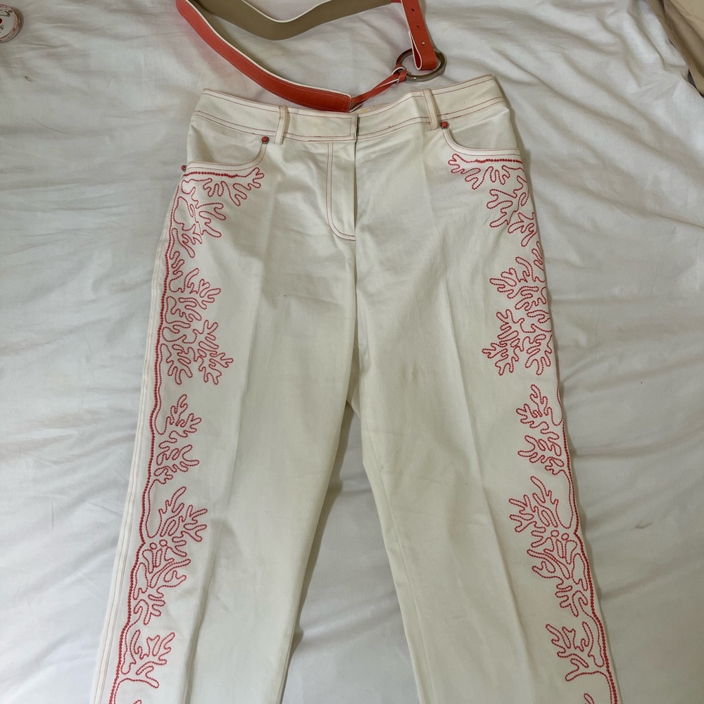 Carlisle Cream Trousers with Red Stitching